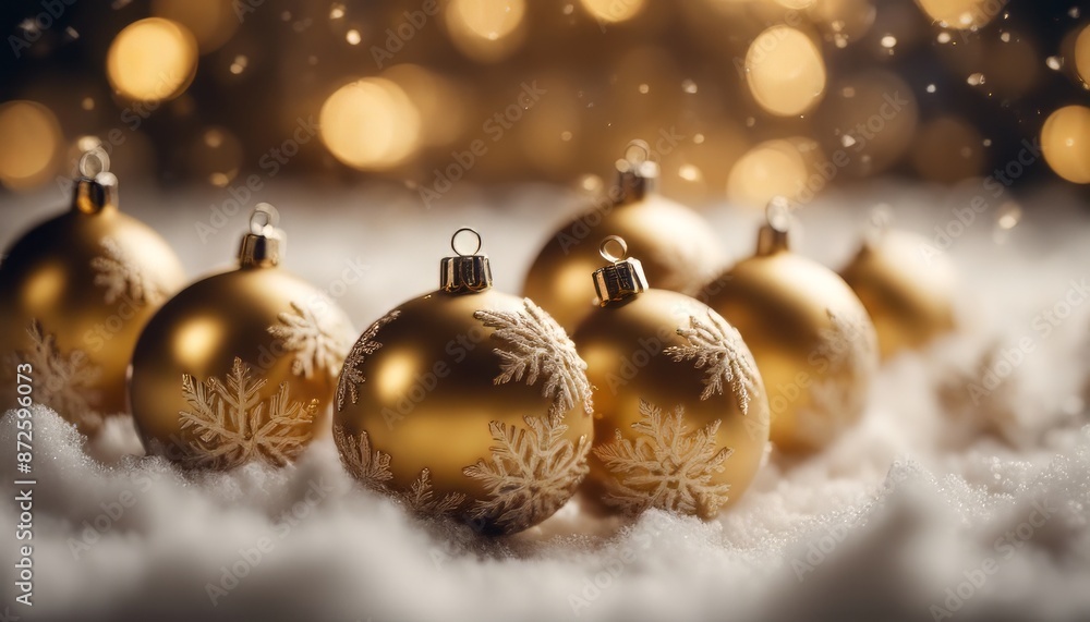 Golden christmas balls and a snowflake Golden christmas balls and a snowflake