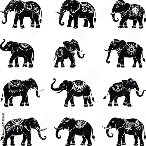 Elephant Silhouettes High Quality Ornament Inspired Collection 001 photo