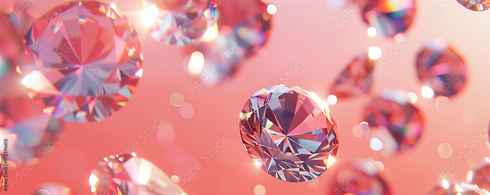 A stunning 3D illustration showcasing a group of Sparkling brilliant round cut diamonds background. A stunning 3D illustration showcasing a group of Sparkling brilliant round cut diamonds background.