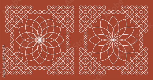 Set of Indian folk art pulli kolam. editable home decor patterns.