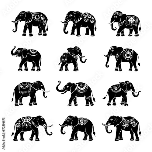 Elephant Silhouettes High Quality Ornament Inspired Collection 003