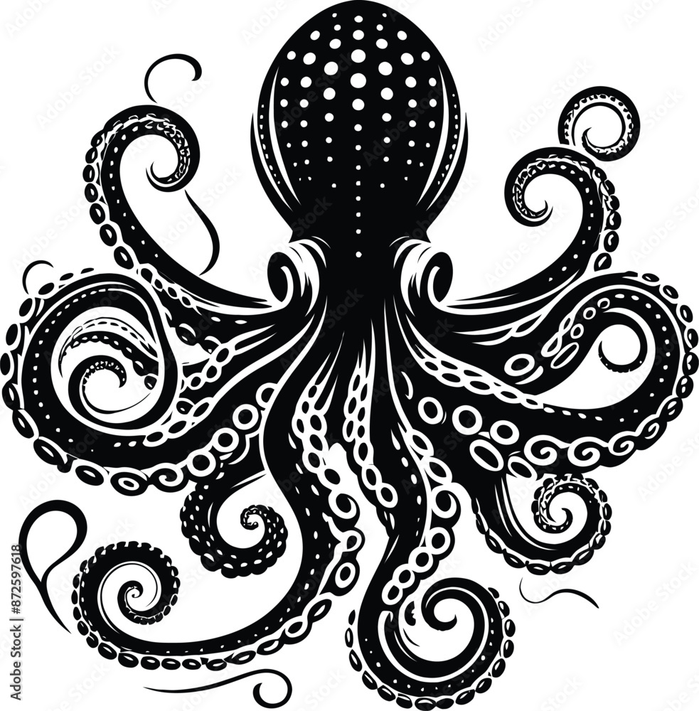 Hand-drawn octopus silhouette vector white background Hand-drawn octopus silhouette vector white background
