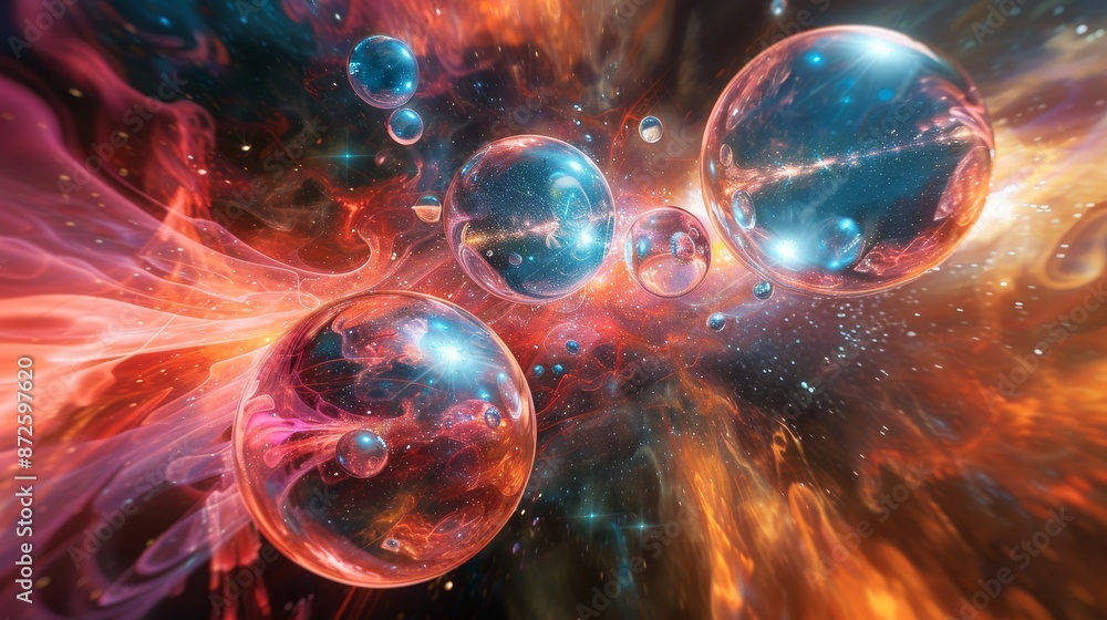 Abstract Cosmic Spheres - Vibrant Galaxy Art in Glass Bubbles Abstract Cosmic Spheres - Vibrant Galaxy Art in Glass Bubbles