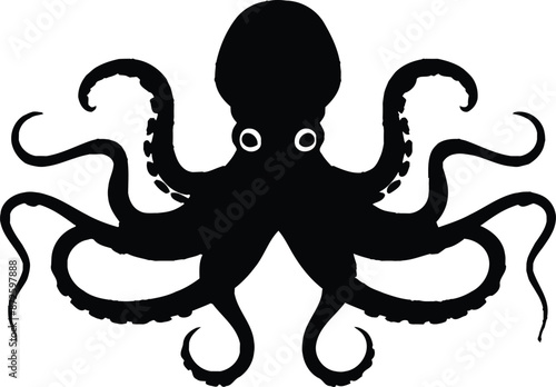 Hand-drawn octopus silhouette vector white background
