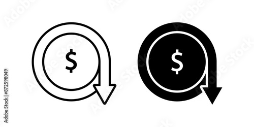 Dollar down icon set. Dollar Symbol. Finance sign. for mobile concept and web design. vector illustration on white background