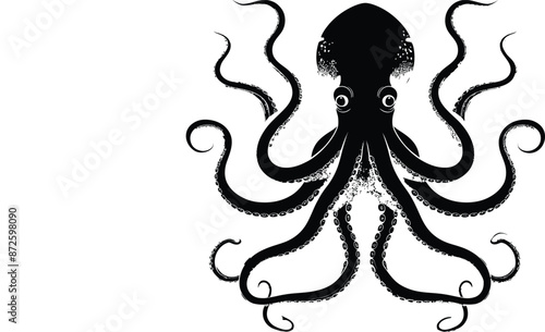 Hand-drawn octopus silhouette vector white background