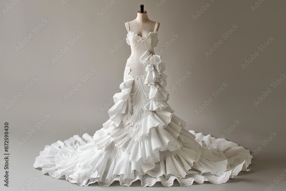 Wedding or graduation dress made of elite fabrics with embroidery, rhinestones and beads. A pink dress on a mannequin. Wedding or graduation dress made of elite fabrics with embroidery, rhinestones and beads. A pink dress on a mannequin.