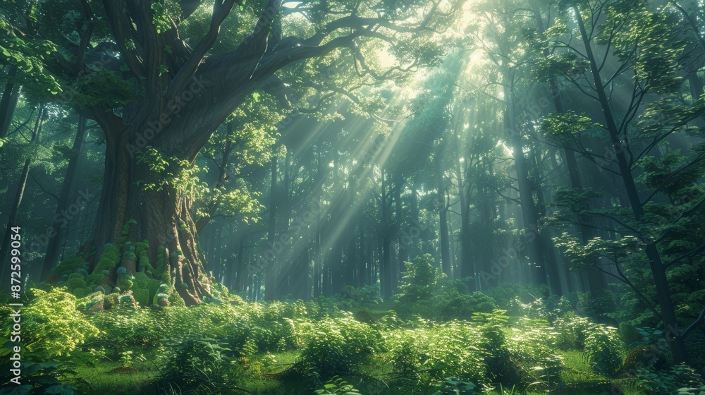 Gigantic ancient forest with colossal trees and dense underbrush, bathed in dappled sunlight, digital art style, highlighting the lush, untamed wilderness Gigantic ancient forest with colossal trees and dense underbrush, bathed in dappled sunlight, digital art style, highlighting the lush, untamed wilderness