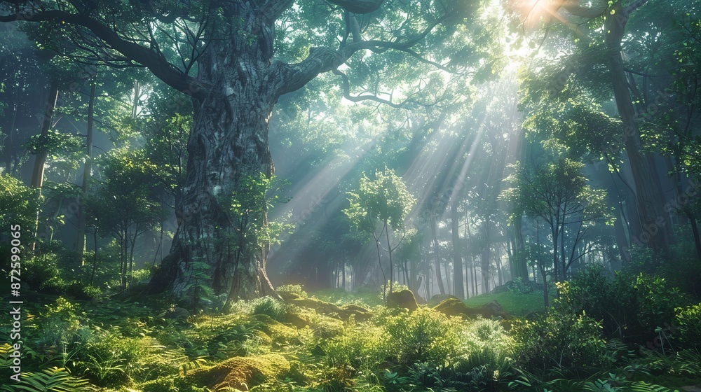 Gigantic ancient forest with colossal trees and dense underbrush, bathed in dappled sunlight, digital art style, highlighting the lush, untamed wilderness Gigantic ancient forest with colossal trees and dense underbrush, bathed in dappled sunlight, digital art style, highlighting the lush, untamed wilderness