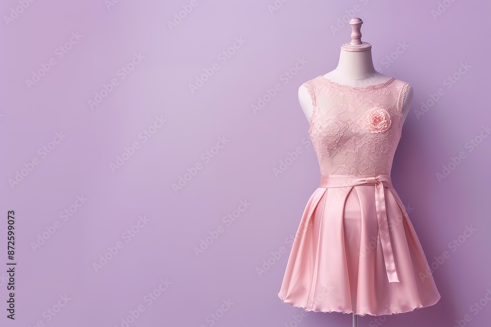 Wedding or graduation dress made of elite fabrics with embroidery, rhinestones and beads. A pink dress on a mannequin. Wedding or graduation dress made of elite fabrics with embroidery, rhinestones and beads. A pink dress on a mannequin.