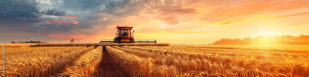 Fototapeta premium Autumn Harvest Scene with Agricultural Technology and Labor Day Celebration, Featuring Farmers Working Outdoors with Rice and Wheat, Highlighting Increased Grain Production and Healthy Eating, AI-Gene