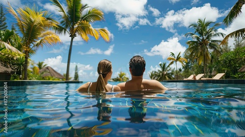 Couple Relaxing in Tropical Pool