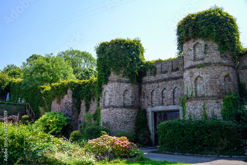 The fortress gateway at Empacombe which were once the Mount Edgcumbe Estate's kitchen gardens Cornwall England