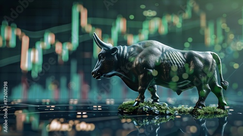 stock market growth concept,Bull standing with strong power and energetic pose, Grow