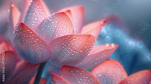 Minimalist X-ray close-up of a translucent view of lotus petals, soft gradient background, gentle dew drops, enhancing natural beauty, macro photography.