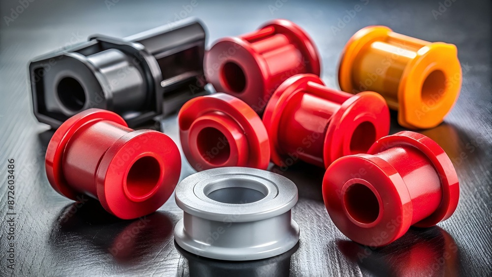Rubber bushings anti-roll bar silent blocks new in contrasting light on a black and white background Rubber bushings anti-roll bar silent blocks new in contrasting light on a black and white background