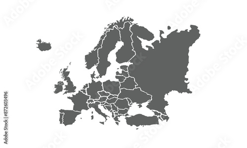 Map of Europe isolated on white background. for website layouts, background, education, precise, customizable, Travel worldwide, map silhouette backdrop, earth geography, political, reports.