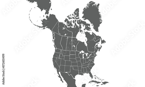 North America map isolated on white background. for website layouts, background, education, precise, customizable, Travel worldwide, map silhouette backdrop, earth geography, political, reports.