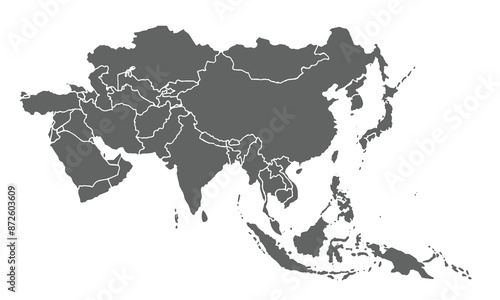 Map of Asia isolated on white background. for website layouts, background, education, precise, customizable, Travel worldwide, map silhouette backdrop, earth geography, political, reports.