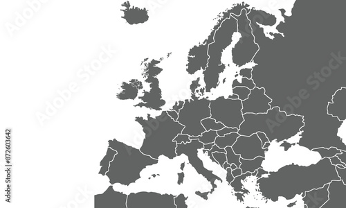 Map of Europe isolated on white background. for website layouts, background, education, precise, customizable, Travel worldwide, map silhouette backdrop, earth geography, political, reports.