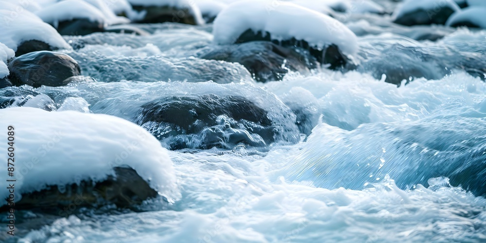 Revitalizing the Landscape Snowmelt Rushing into Rivers and Streams. Concept Nature's Symphony, Spring Melt, River Rebirth Revitalizing the Landscape Snowmelt Rushing into Rivers and Streams. Concept Nature's Symphony, Spring Melt, River Rebirth