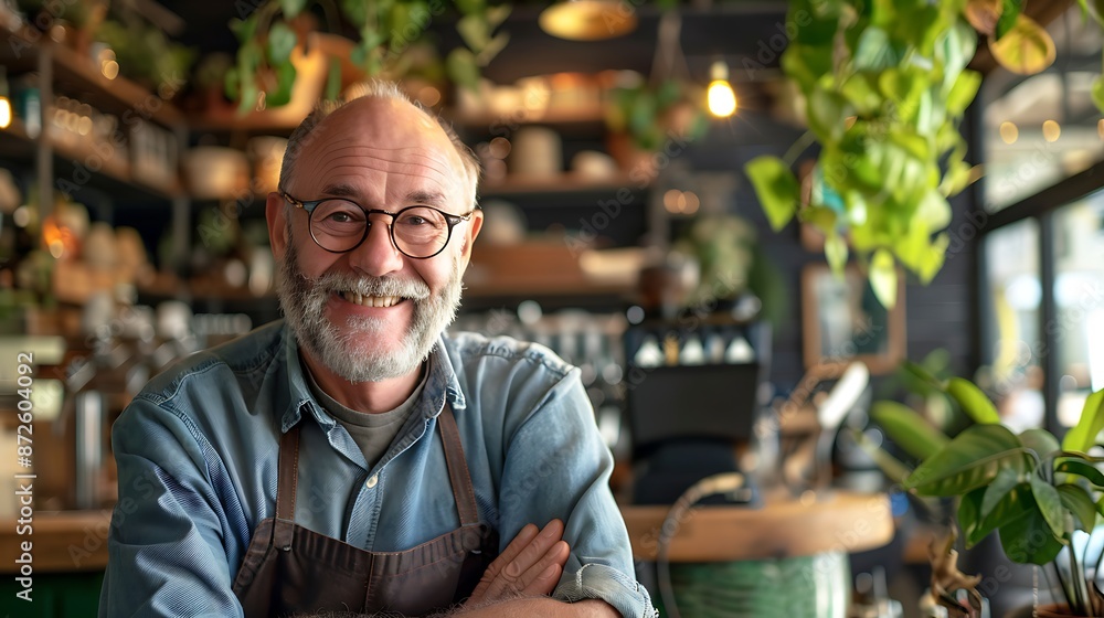 Happy cafe owner, happy cafe background, portrait shot, smiling, cheerful Happy cafe owner, happy cafe background, portrait shot, smiling, cheerful
