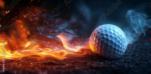 Golf Ball Engulfed in Fire With Smoke and Embers