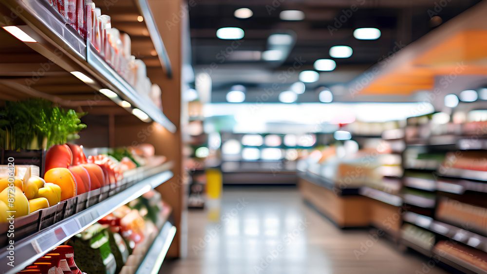 Fototapeta premium Shop in a blur! Find everything you need in our spacious supermarket