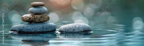 Stacked Stones in Calm Water at Sunset