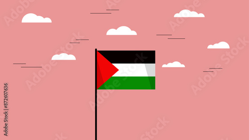 Illustration of the Palestine flag fluttering in the wind for national pride