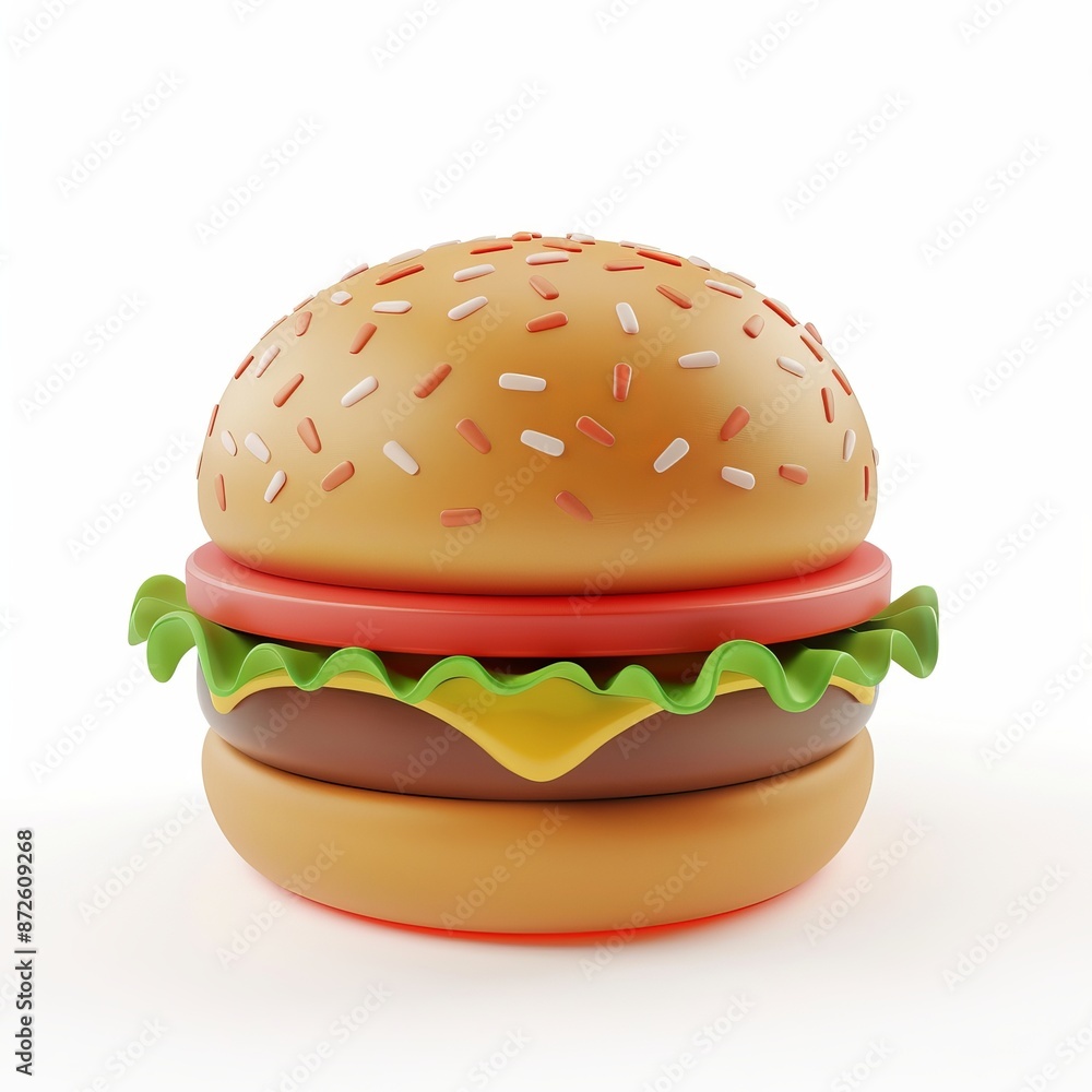 3D Illustration of a Classic Burger with Lettuce and Cheese - Delicious Fast Food Icon 3D Illustration of a Classic Burger with Lettuce and Cheese - Delicious Fast Food Icon