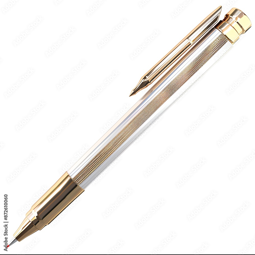 Stationary element pen clipart, 3D illustration, metallic colors, isolated on white background Stationary element pen clipart, 3D illustration, metallic colors, isolated on white background