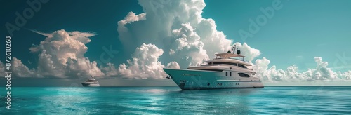 Large White Yacht Sailing on Calm Ocean Under Cloudy Sky
