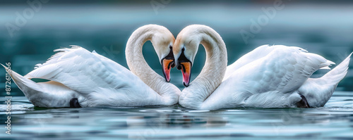 Two beautiful white swans in the lake