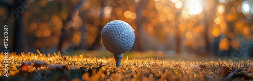 Golf Ball on Green Grass With Sunset in Background