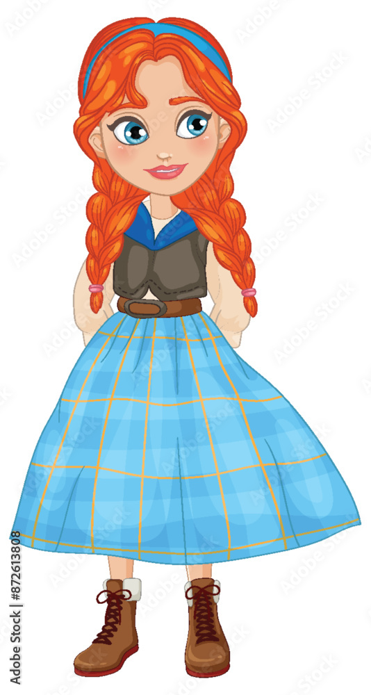 Fototapeta premium Smiling girl with braids and blue dress