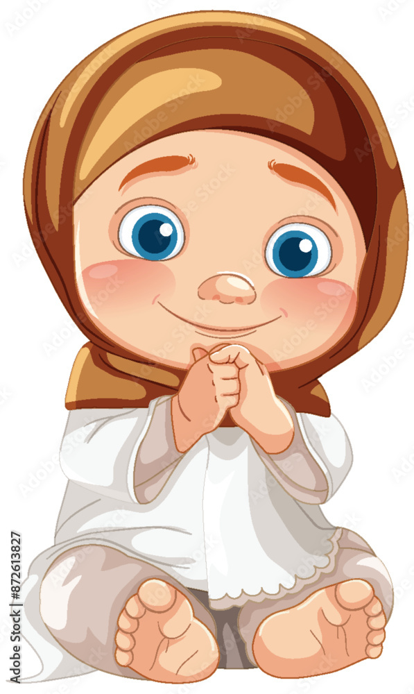 Cute baby girl wearing a hijab, sitting and smiling Cute baby girl wearing a hijab, sitting and smiling