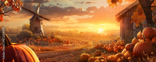 Pumpkins Around Rustic Wind...