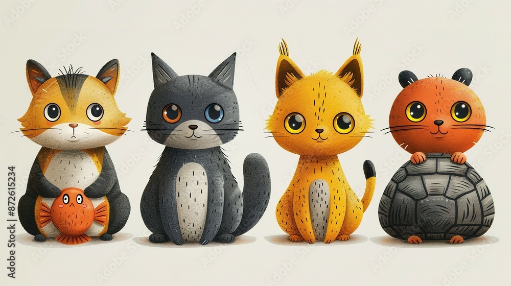 Whimsical Pet Illustrations: Doodle Vector Set of Animals in Various Poses Whimsical Pet Illustrations: Doodle Vector Set of Animals in Various Poses