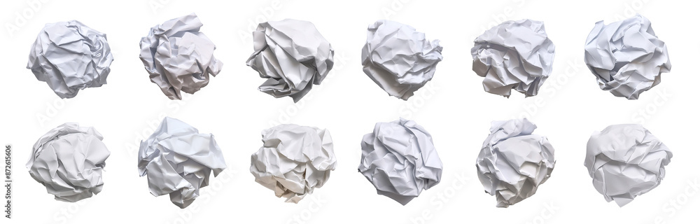 Fototapeta premium Set of crumpled white paper with various shapes, brainstorming creative process idea creativity. abstract design elements.