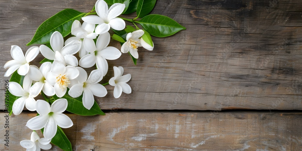 Neroli Essential Oil Flowers Displayed on a Rustic Wood Background. Concept Essential Oils, Flowers, Rustic Wood, Aromatherapy, Natural Ingredients Neroli Essential Oil Flowers Displayed on a Rustic Wood Background. Concept Essential Oils, Flowers, Rustic Wood, Aromatherapy, Natural Ingredients