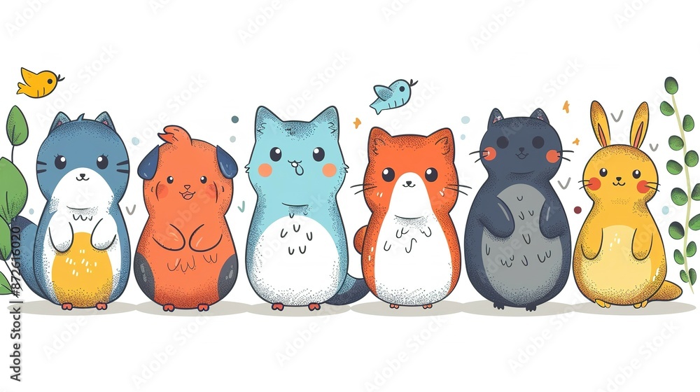 Obraz premium Cheerful Animal Collection: Doodle Vector Pets in Different Poses