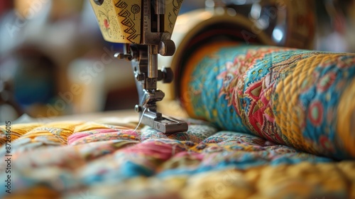 Crafting Memories: Closeup of a Sewing Machine with Fabric and Thread Reflecting Creativity and Personal Narrative, Generative Ai