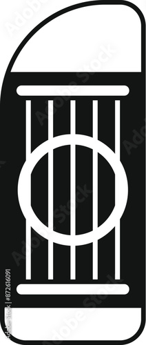 Simple black and white icon of a gusli, a traditional russian string musical instrument