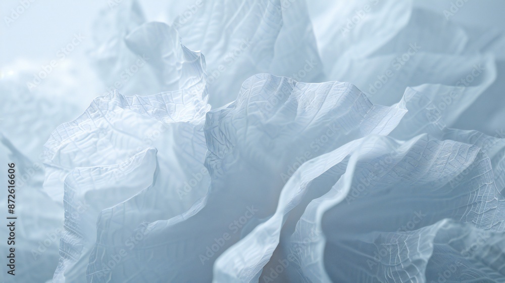 Obraz premium Minimalist X-ray close-up of translucent carnation petals, crumpled paper backdrop, soft shadows, emphasizing ruffled edges, subtle and layered.