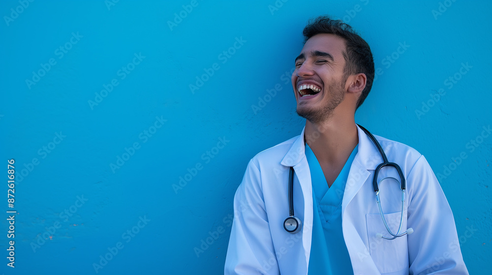 Smiling male doctor in white coat with stethoscope Smiling male doctor in white coat with stethoscope