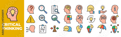 Critical Thinking Icon Set For Design Elements, concept, critical, vector, solution
