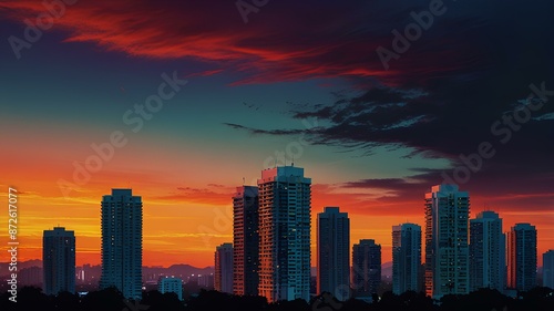Pop art style of sunset city view.