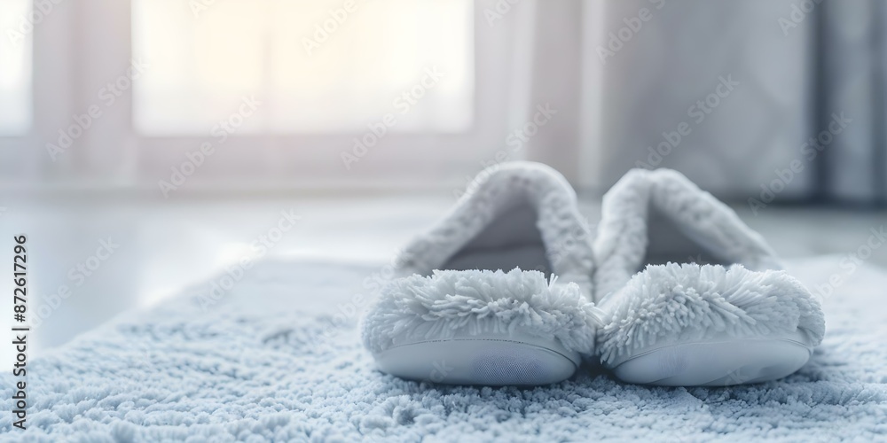 Embrace the comfort of slipping into cozy slippers each morning. Concept Cozy Slippers, Morning Routine, Comfortable Footwear, Relaxation, Home Comforts Embrace the comfort of slipping into cozy slippers each morning. Concept Cozy Slippers, Morning Routine, Comfortable Footwear, Relaxation, Home Comforts