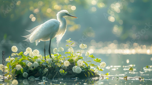 Elegant Egret in Blooming Lake for World Wildlife Day photo